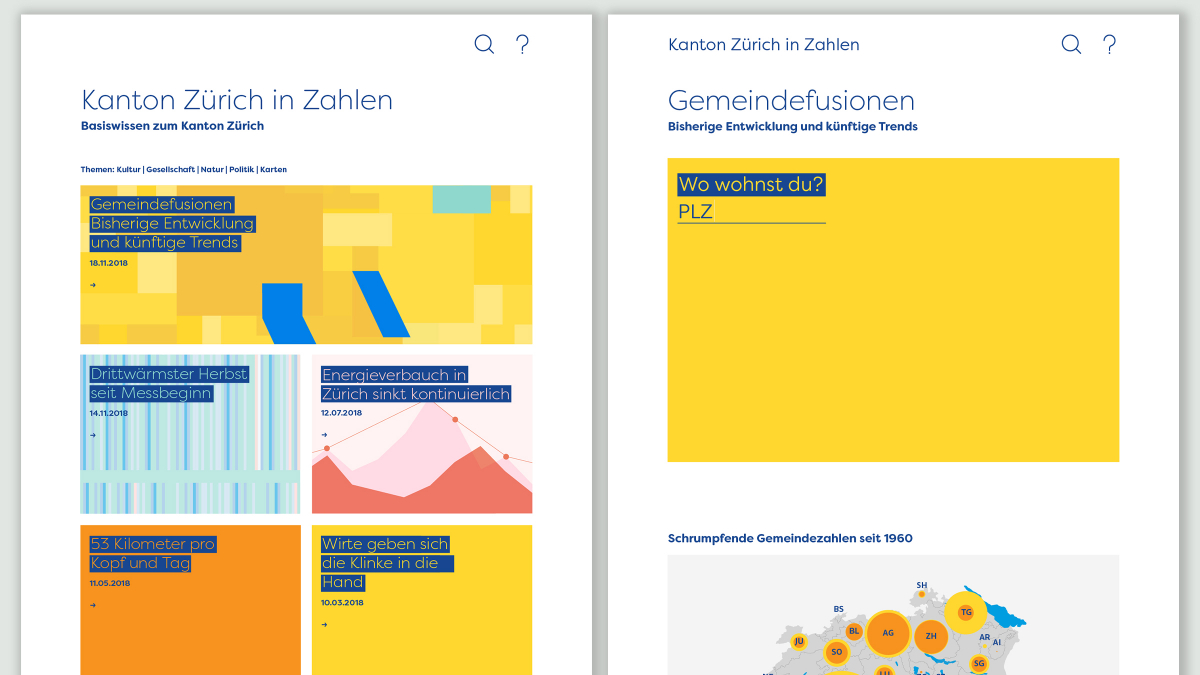 Startseite und Scrollytelling Seite des Prototypen